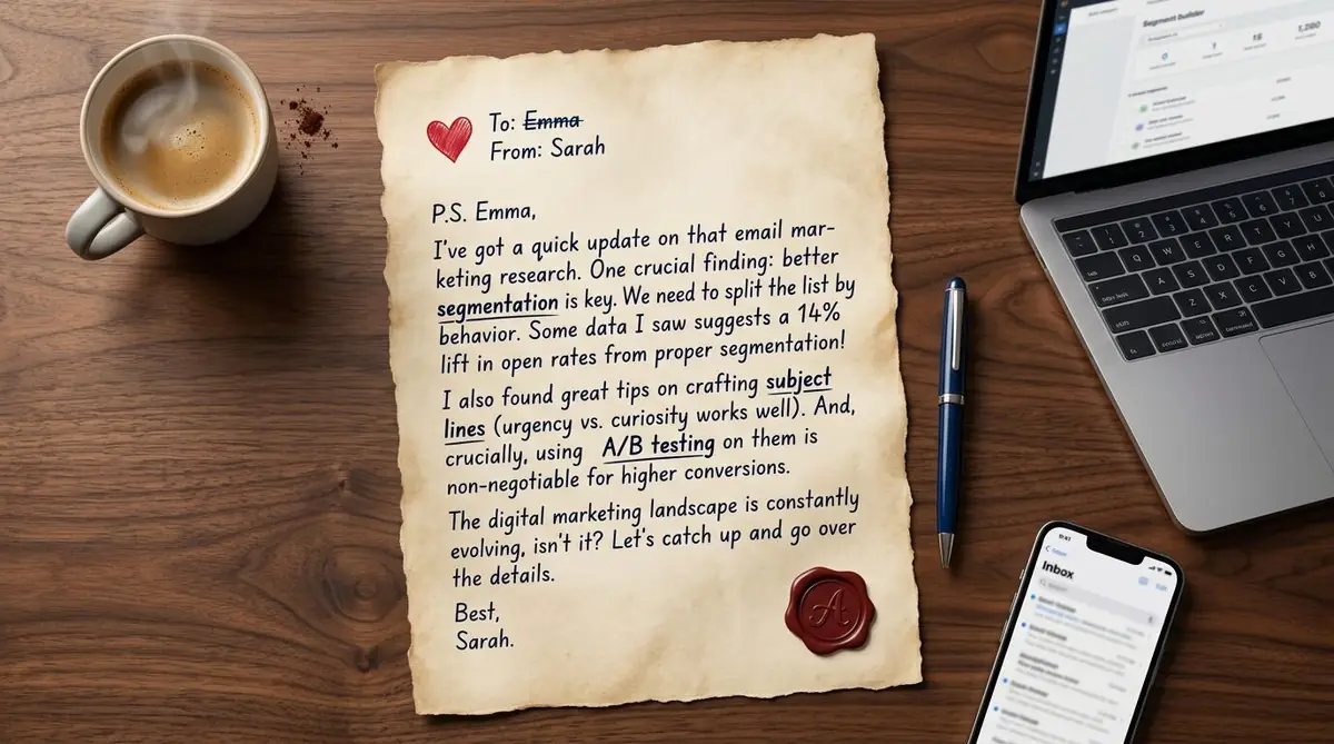 A handwritten letter with a personal postscript note, illustrating how to use PS at the end of a letter
